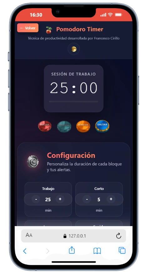 Pomodoro Timer - Vista Principal