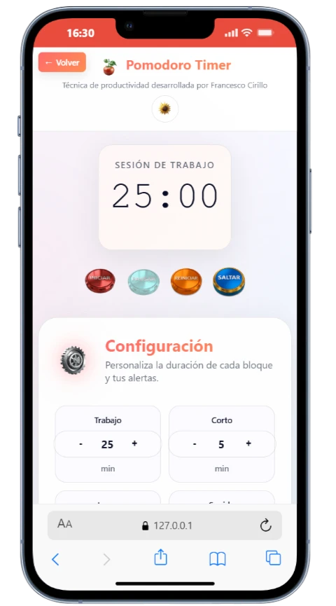 Pomodoro Timer - Vista Secundaria